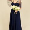 Clothing Little Mistress | Melissa Bridesmaid Navy Angel Sleeve Maxi Dress