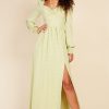 Clothing Little Mistress | Chartreuse Check Tie Neck Maxi Dress