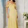 Clothing Little Mistress | Yellow Frill Cold-Shoulder Maxi Dress