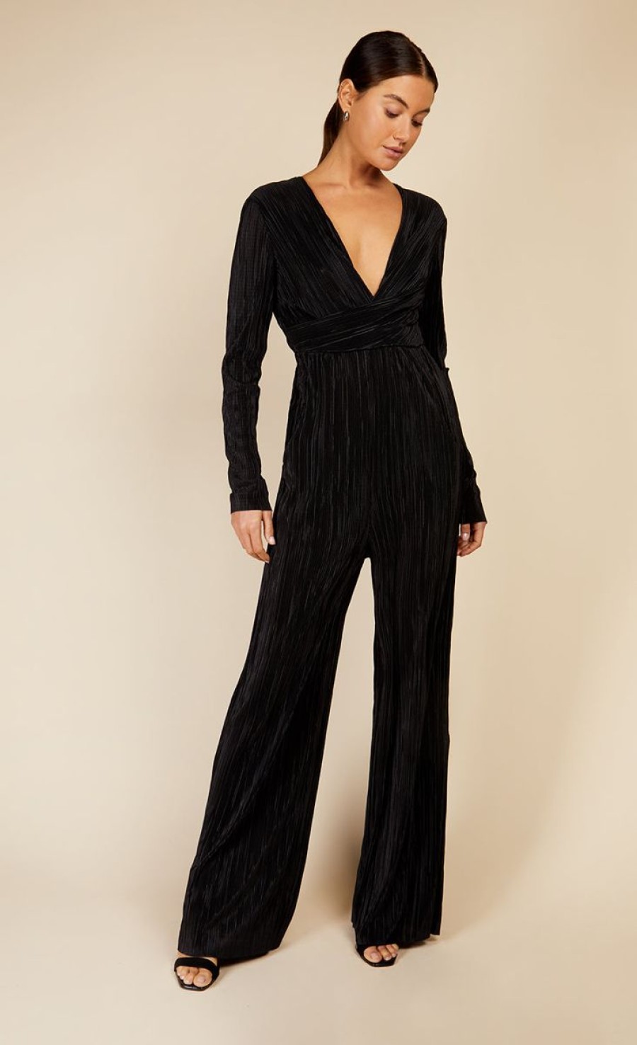 Clothing Little Mistress | Black Plisse Jumpsuit By Vogue Williams