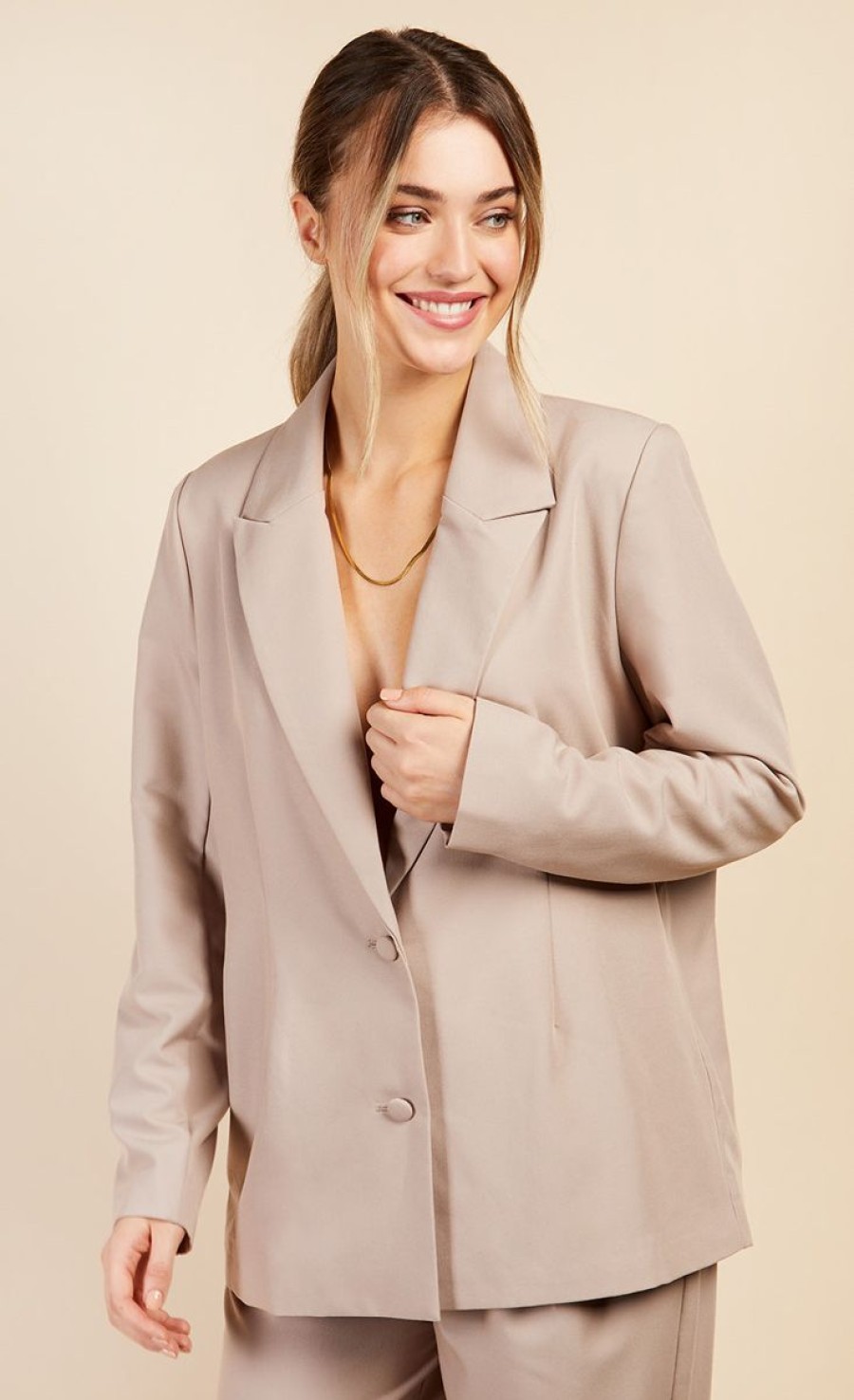 Clothing Little Mistress | Stone Single Breasted Blazer By Vogue Williams