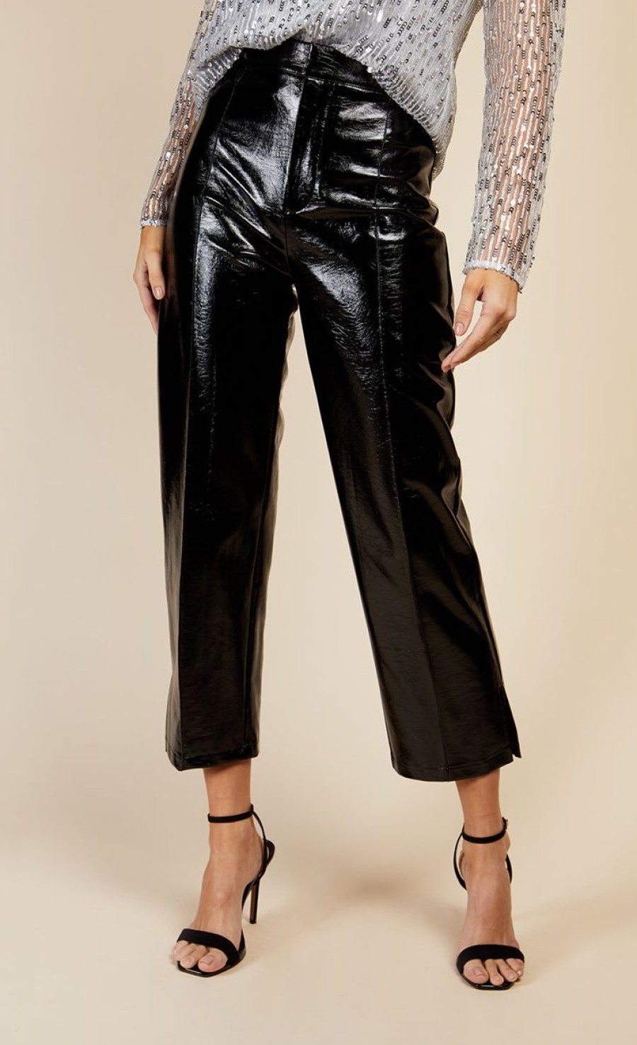 Clothing Little Mistress | Black Cracked Vinyl Pu Trousers By Vogue Williams