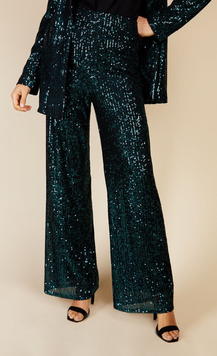 Clothing Little Mistress | Green Sequin Trousers By Vogue Williams