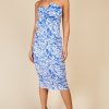 Clothing Little Mistress | Blue Floral Print Bow Detail Bandeau Midi Dress