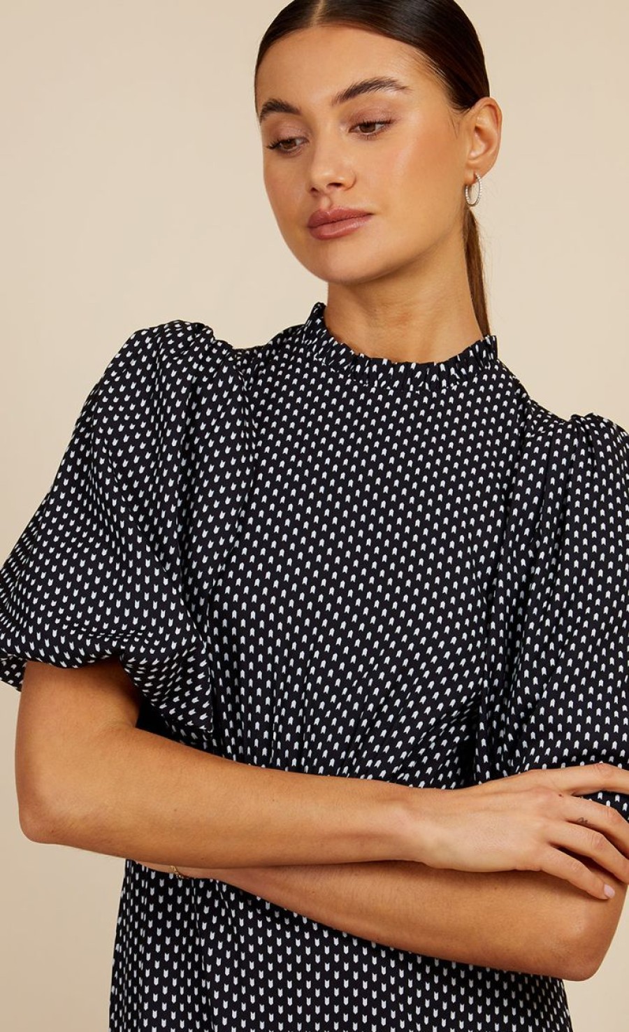 Clothing Little Mistress | Black Dart Print Puff Sleeve Midaxi Dress By Vogue Williams