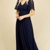 Clothing Little Mistress | Russo Navy Angel Sleeve Maxi Dress