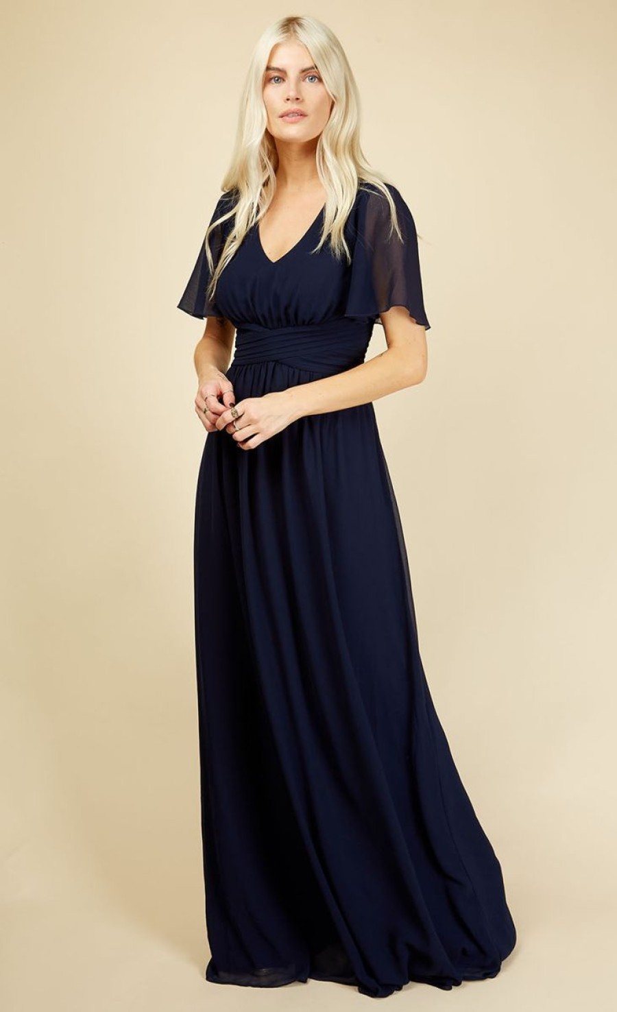 Clothing Little Mistress | Russo Navy Angel Sleeve Maxi Dress