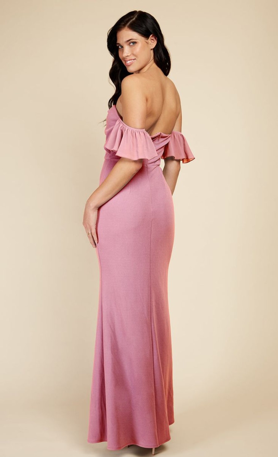 Clothing Little Mistress | Rose Quartz Twist Detail Bardot Maxi Dress