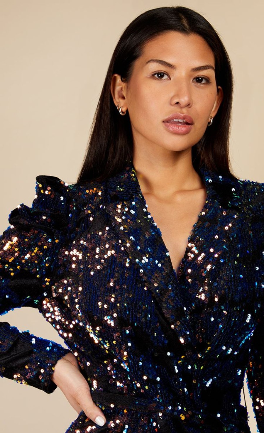 Clothing Little Mistress | Avery Navy Velvet Sequin Blazer Mini Dress