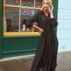 Clothing Little Mistress | Black Metallic Chevron Midaxi Shirt Dress By Vogue Williams