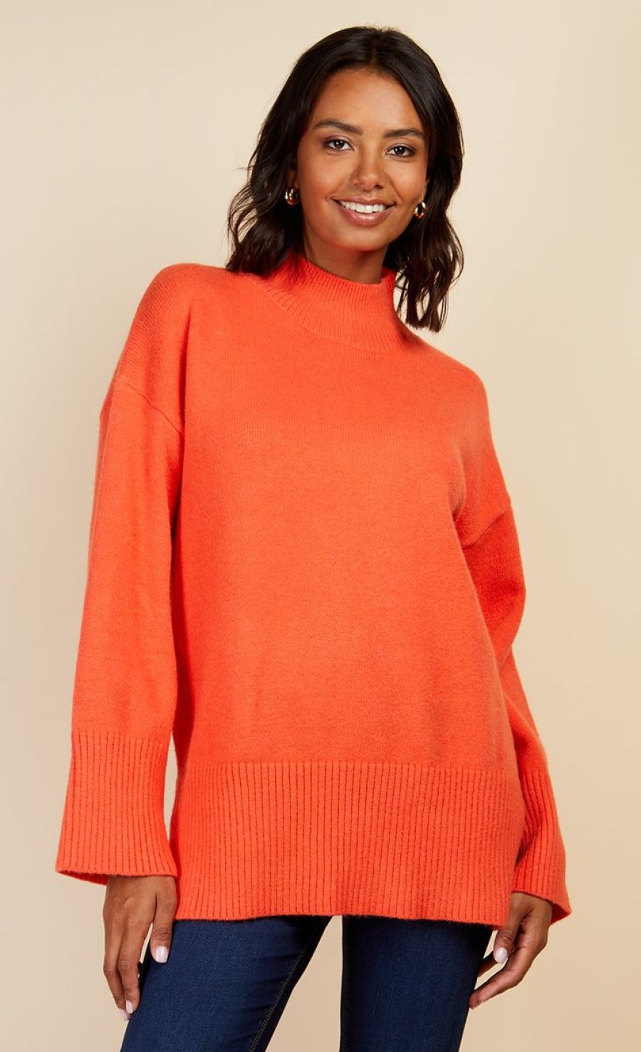 Clothing Little Mistress | Orange High Neck Knit Jumper By Vogue Williams