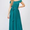 Clothing Little Mistress | Green Crossover Bardot Maxi Dress