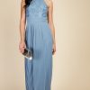 Clothing Little Mistress | Steel Blue Lace And Pleated Hem Maxi Dress