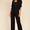 Clothing Little Mistress | Black Seersucker Jumpsuit