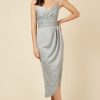 Clothing Little Mistress | Satin Mock Wrap Sage Midi Dress