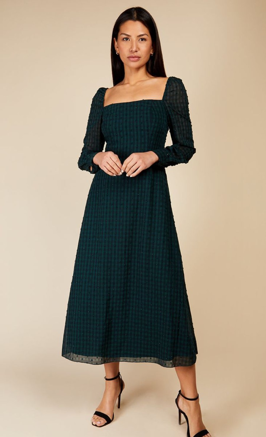 Clothing Little Mistress | Emerald Green Gingham Midaxi Dress