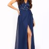 Clothing Little Mistress | Kerri Navy Embellished Tie Waist Maxi Dress