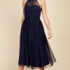 Clothing Little Mistress | Navy Tulle Halter Midi Dress