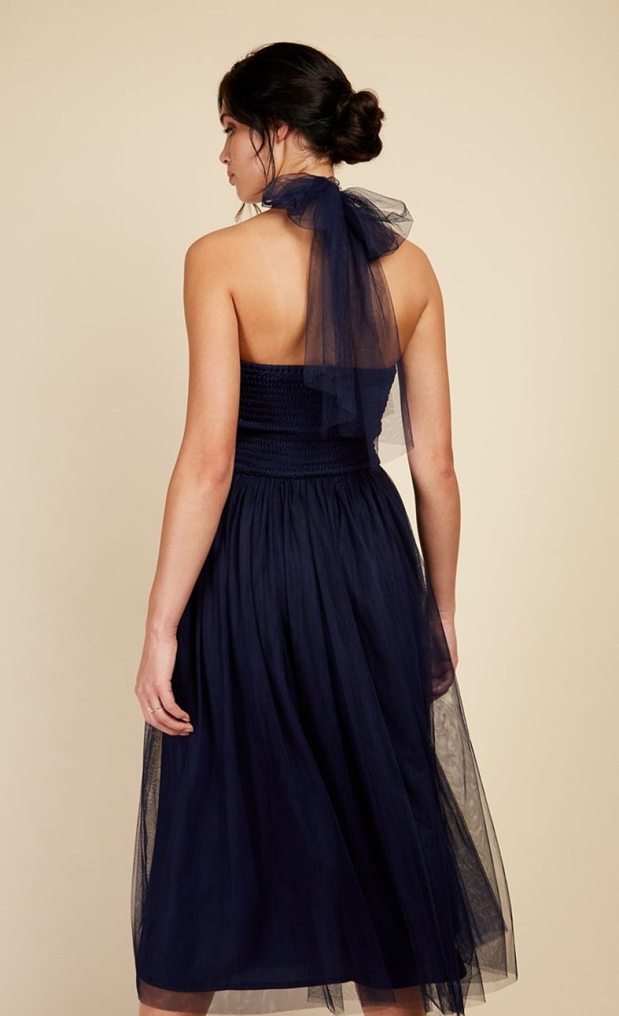 Clothing Little Mistress | Navy Tulle Halter Midi Dress