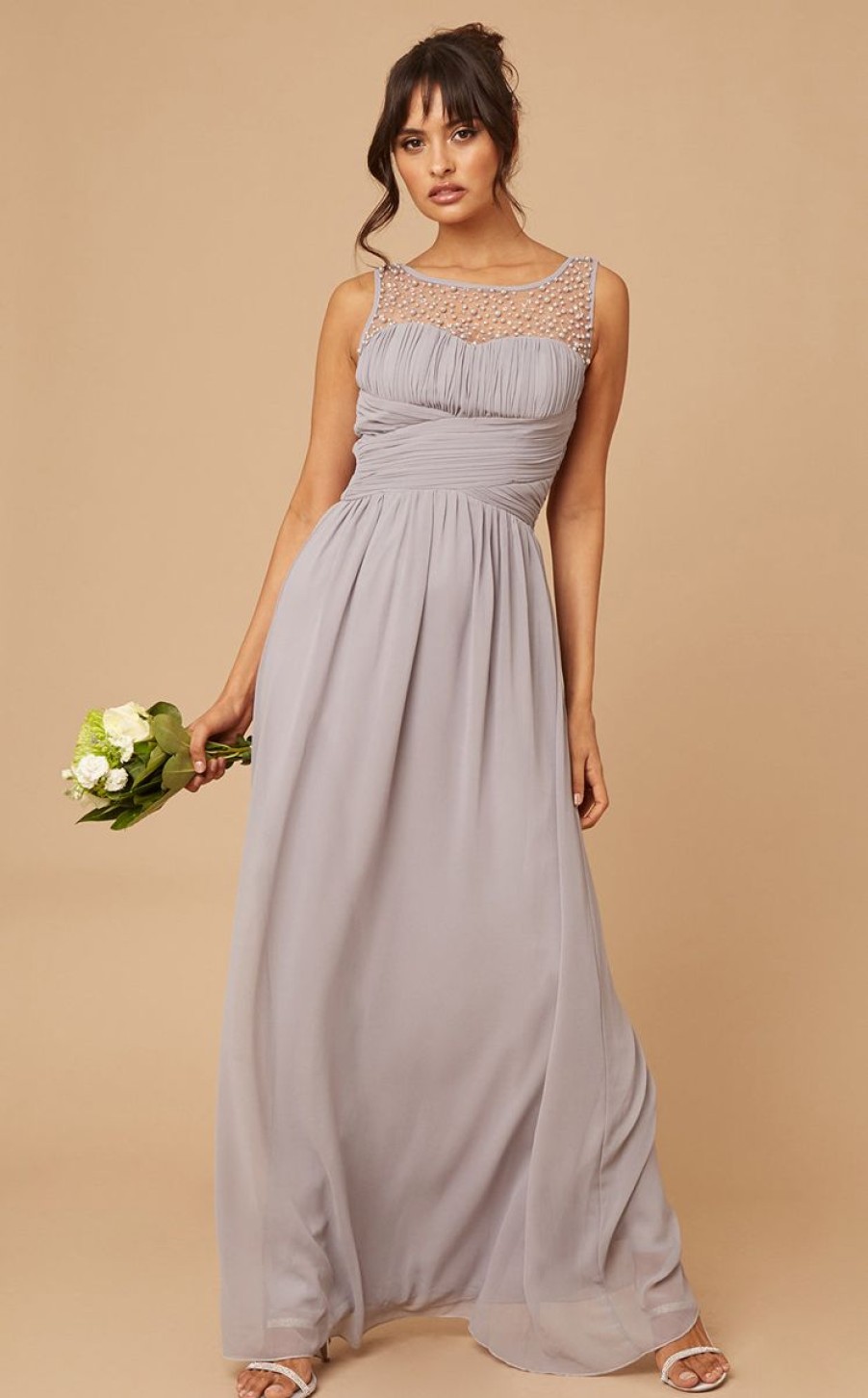 Clothing Little Mistress | Grace Grey Embellishment Sweetheart Maxi Dress