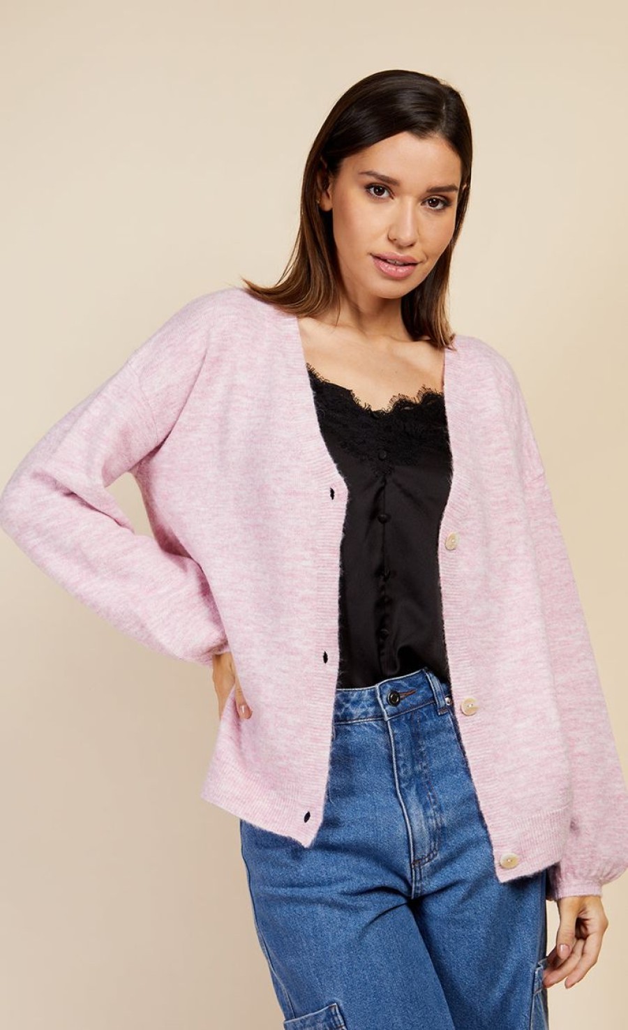 Clothing Little Mistress | Dusty Pink Knit Cardigan By Vogue Williams