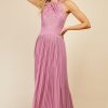 Clothing Little Mistress | Rose Quartz Lace And Pleated Hem Maxi Dress