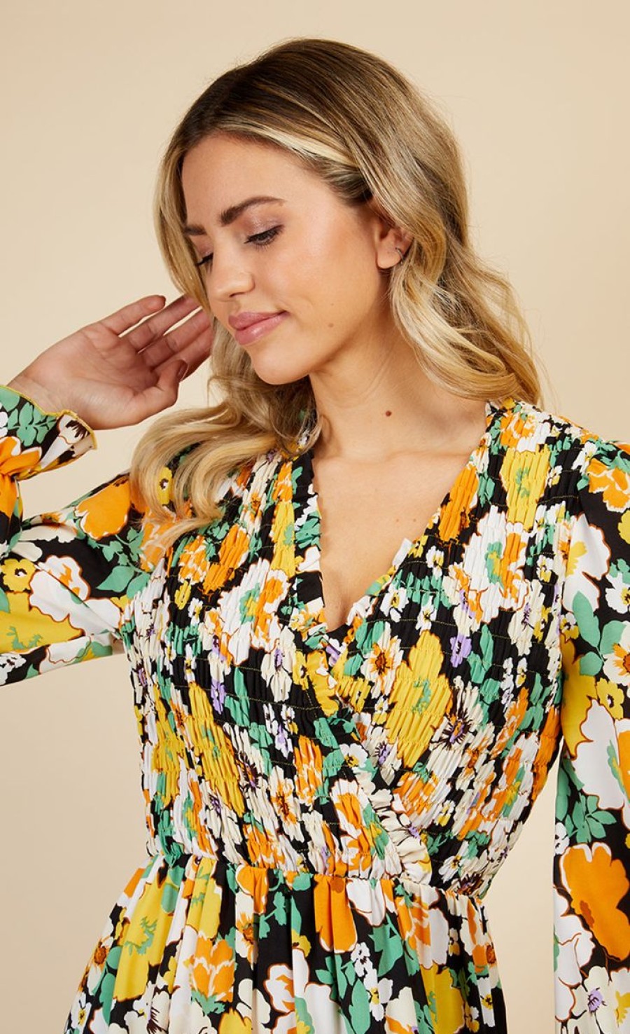 Clothing Little Mistress | Vintage Floral Shirred Mock Wrap Maxi Dress By Vogue Williams