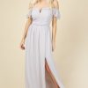 Clothing Little Mistress | Russo Ice Grey Bardot Draped Sleeve Maxi Dress