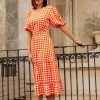 Clothing Little Mistress | Orange Gingham Tiered Midaxi Dress