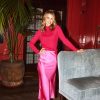 Clothing Little Mistress | Pink Satin Midi Slip Skirt By Vogue Williams