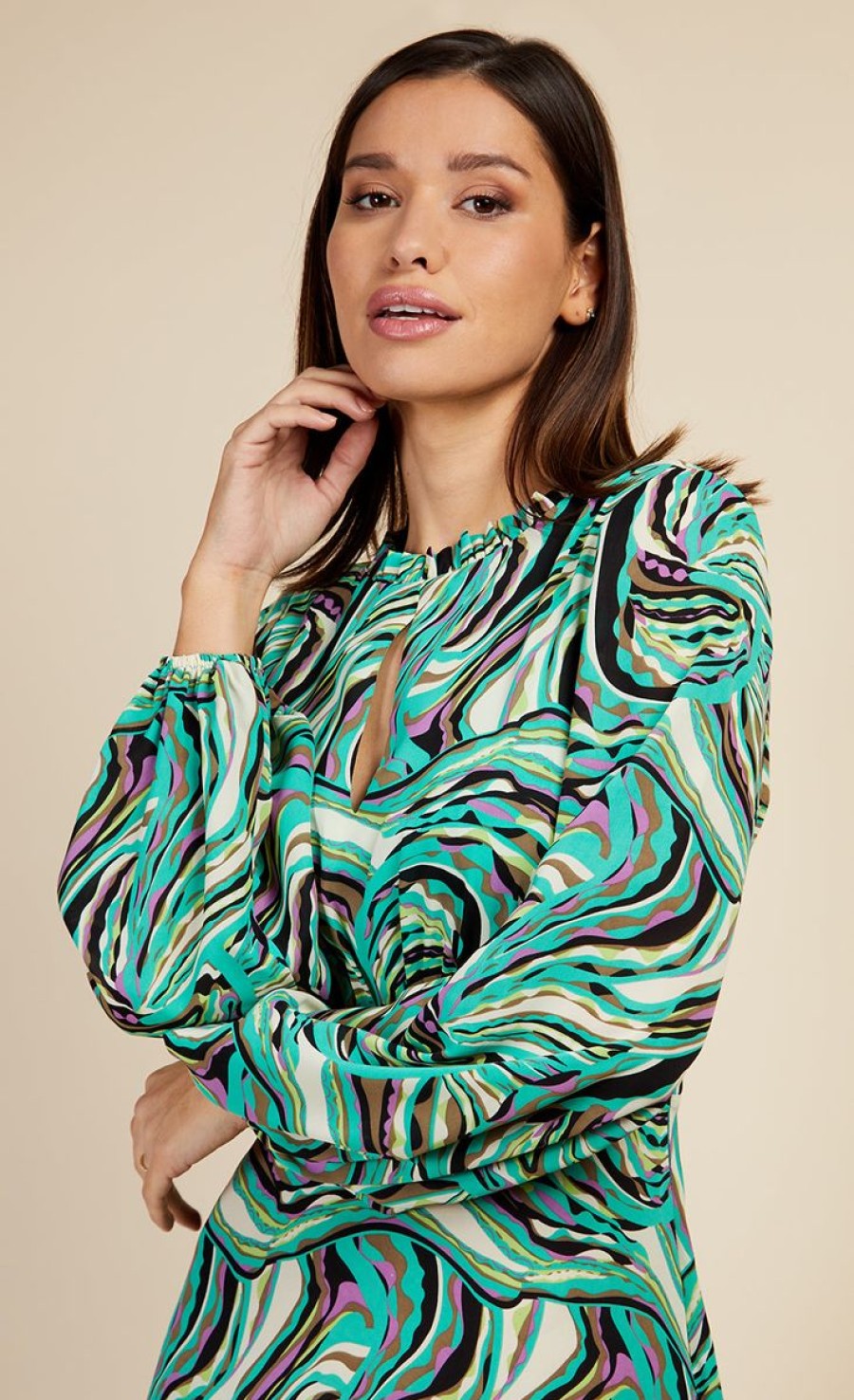 Clothing Little Mistress | Green Retro Print Midaxi Smock Dress By Vogue Williams