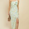 Clothing Little Mistress | Lemon Floral Print Bow Detail Bandeau Maxi Dress