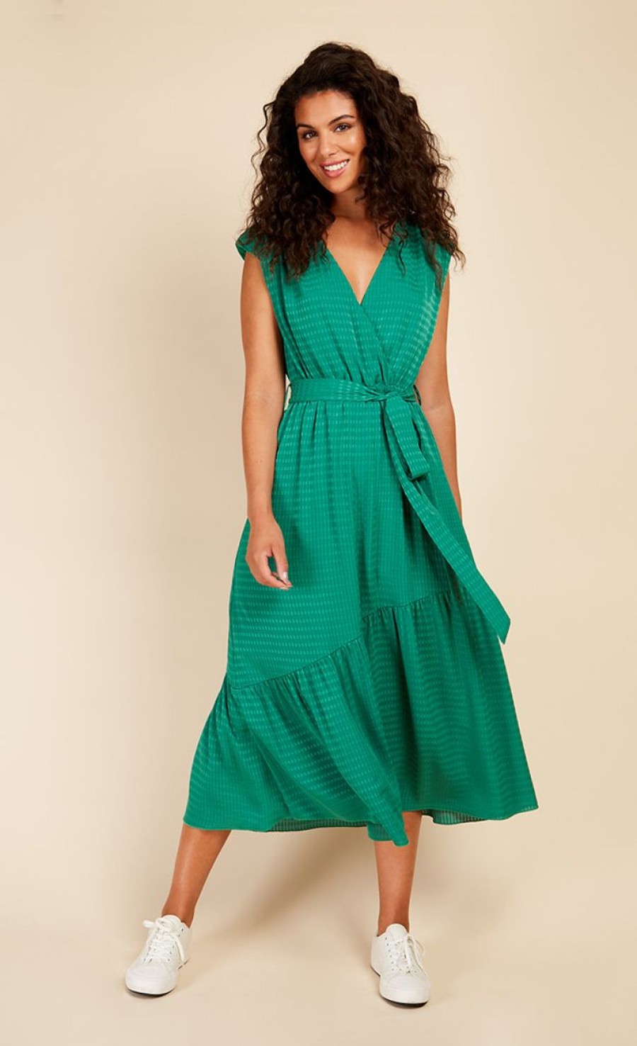 Clothing Little Mistress | Green Check Mock Wrap Midaxi Dress