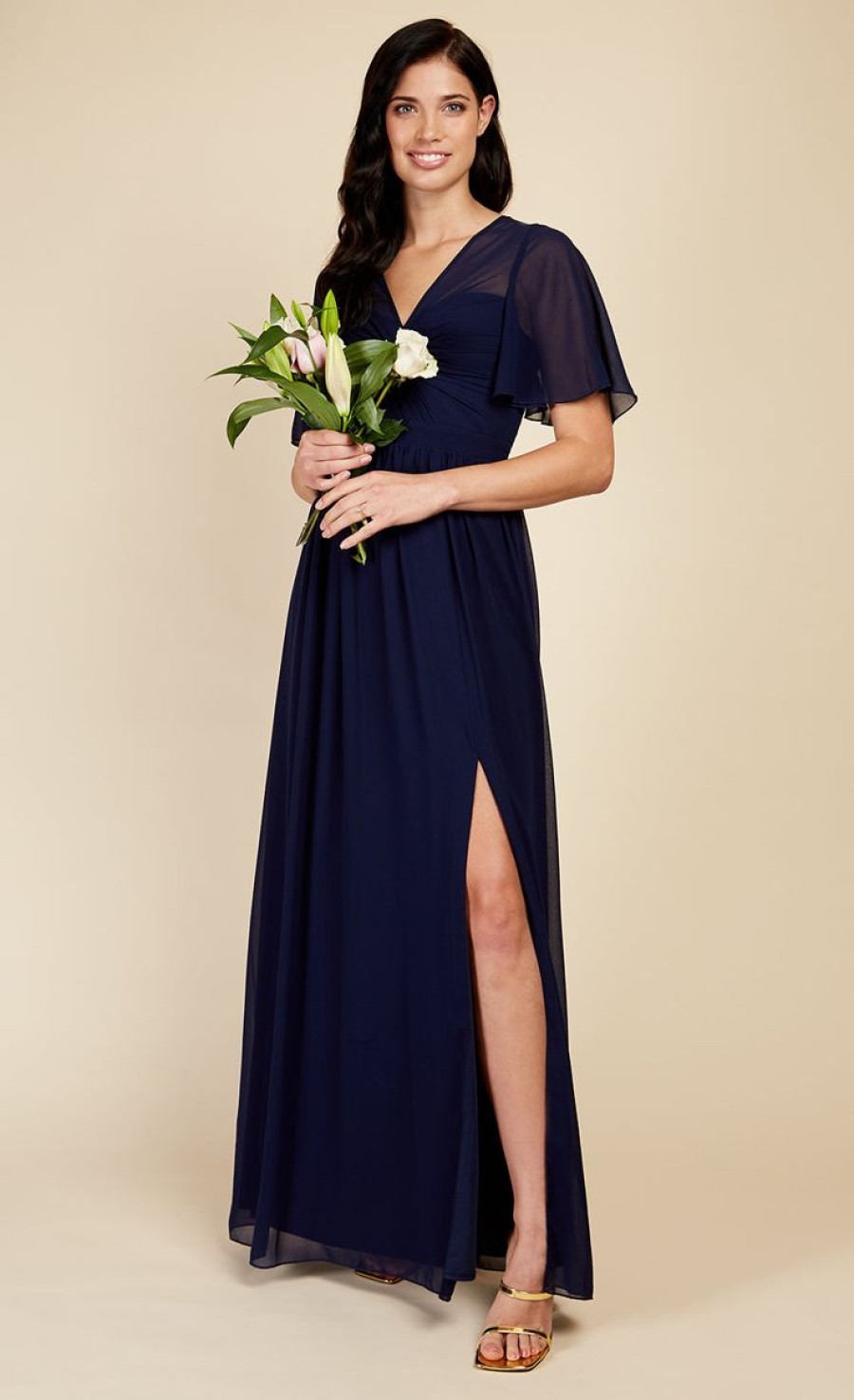 Clothing Little Mistress | Navy Knot Detail Maxi Dress