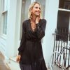 Clothing Little Mistress | Black Satin Houndstooth Mock Wrap Midaxi Dress By Vogue Williams