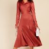 Clothing Little Mistress | Rust Satin Cowl Neck Midaxi Dress