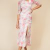 Clothing Little Mistress | Floral Print Asymmetric Ruched Midi Dress