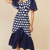 Clothing Little Mistress | Navy Spot Mix Midi Dress