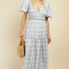 Clothing Little Mistress | Pastel Check Puff Sleeve Midi Dress