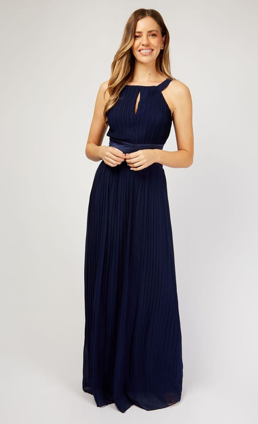 Clothing Little Mistress | Bella Navy Pleated Maxi Dress