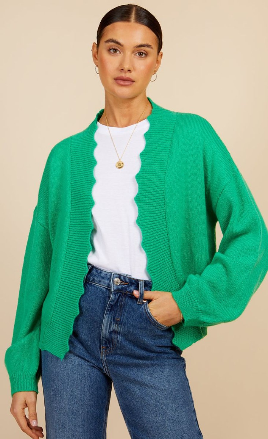 Clothing Little Mistress | Green Knit Scallop Cardigan By Vogue Williams