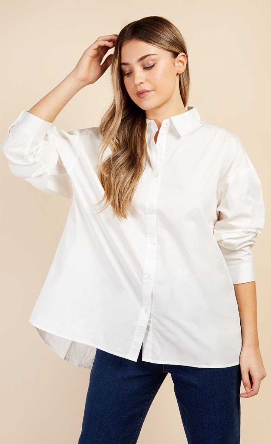 Clothing Little Mistress | White Split Back Shirt By Vogue Williams