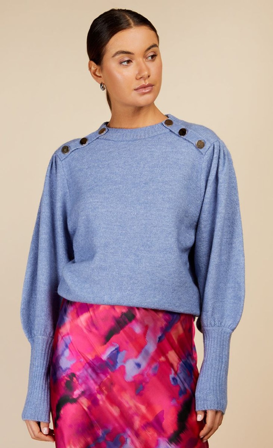 Clothing Little Mistress | Blue Button Detail Jumper By Vogue Williams