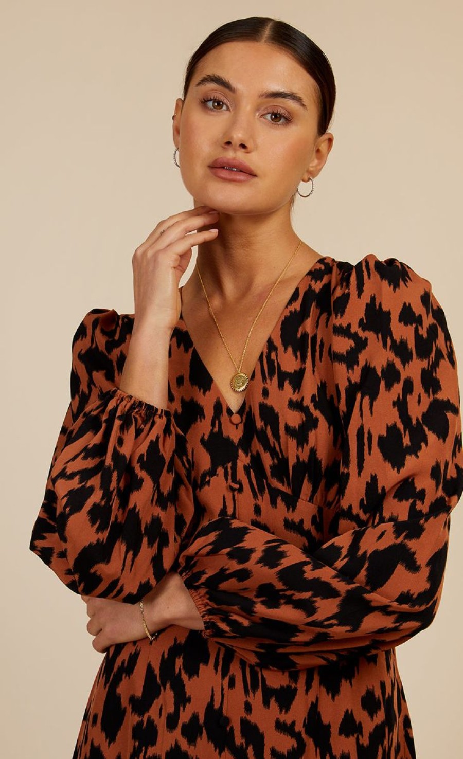 Clothing Little Mistress | Leopard Print Blouson Sleeve Midaxi Dress By Vogue Williams