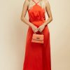 Clothing Little Mistress | Orange Satin Midi Dress