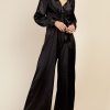 Clothing Little Mistress | Black Satin Spot Jumpsuit