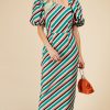 Clothing Little Mistress | Stripe Asymmetric Neck Midaxi Bodycon Dress