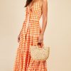 Clothing Little Mistress | Orange Gingham Tie Front Maxi Dress