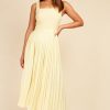 Clothing Little Mistress | Butter Yellow Waffle Texture Pleated Midaxi Dress