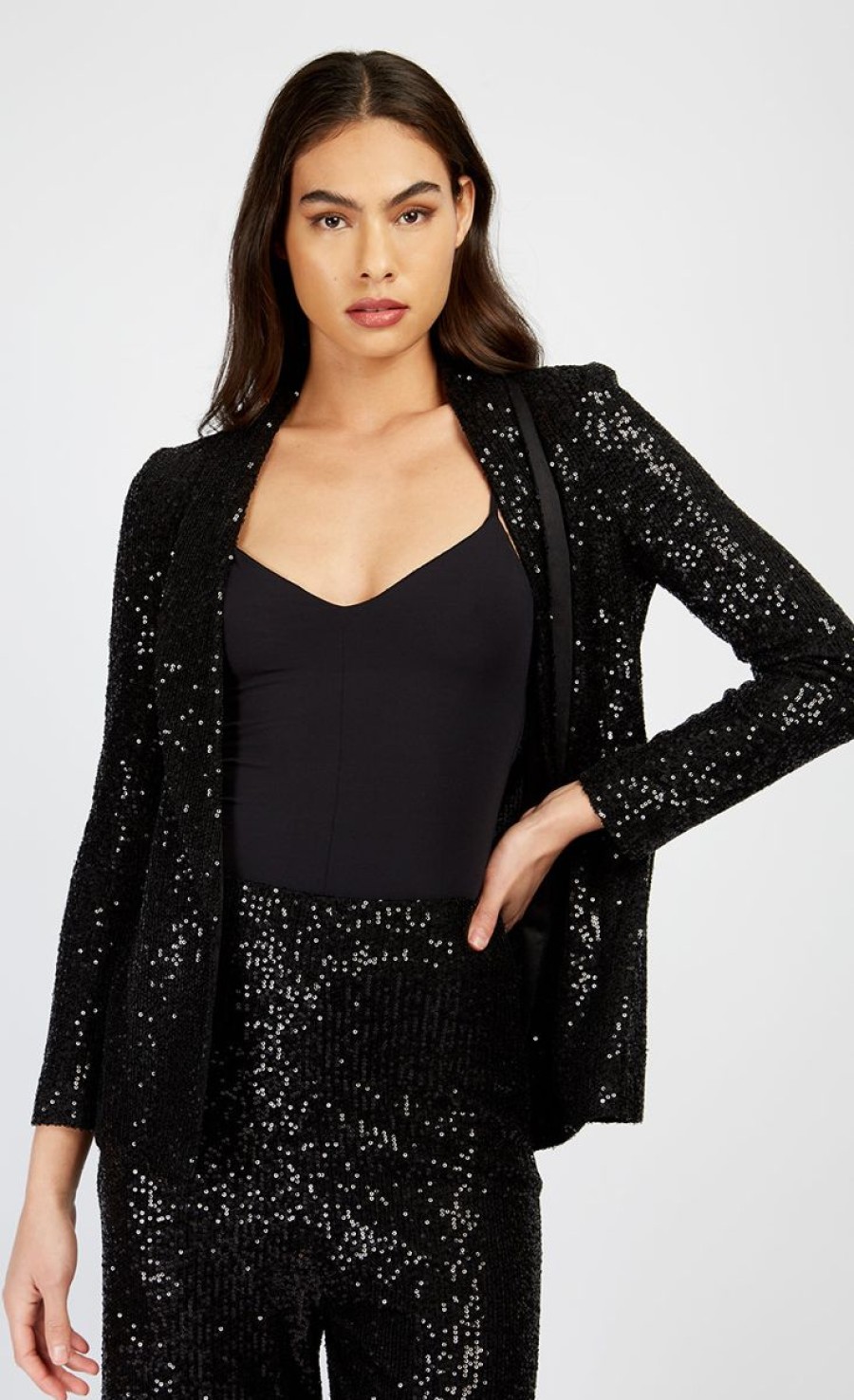 Clothing Little Mistress | Black Sequin Blazer By Vogue Williams